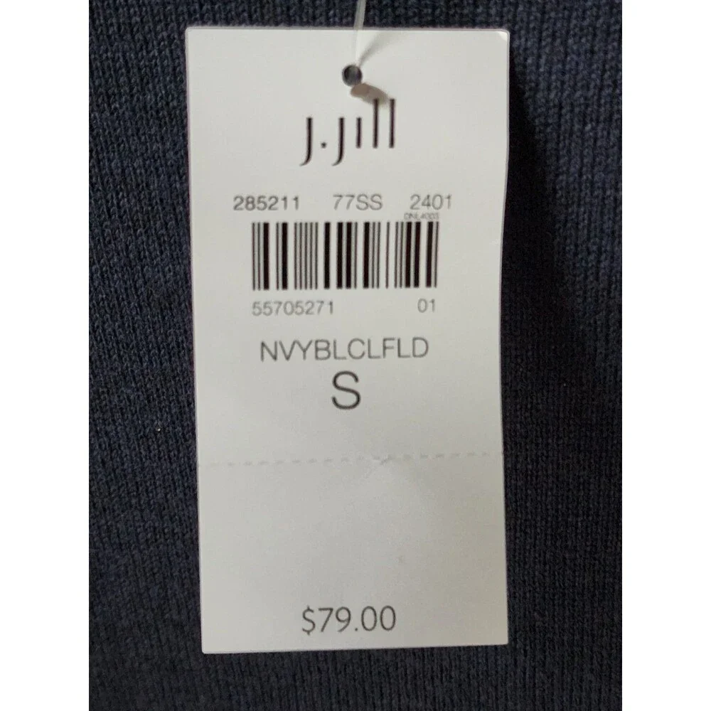 NWT J JILL Wearever Contrast Cotton Blend Sweater Top Navy Blue Green S $79.00